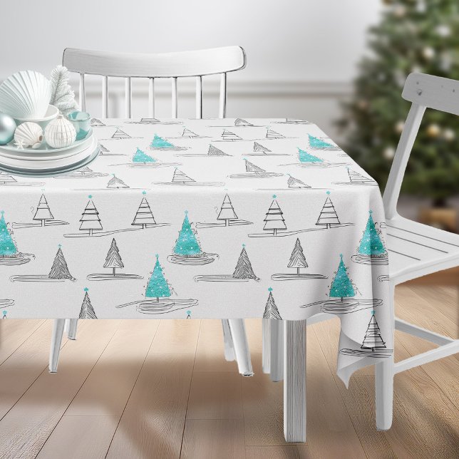 Teal Christmas Tree Pattern#5 ID1009 Tablecloth (Creator Uploaded)