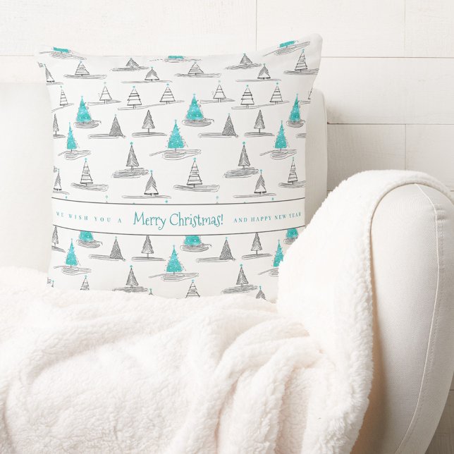 Teal Christmas Tree Pattern#5 ID1009 Throw Pillow (Creator Uploaded)