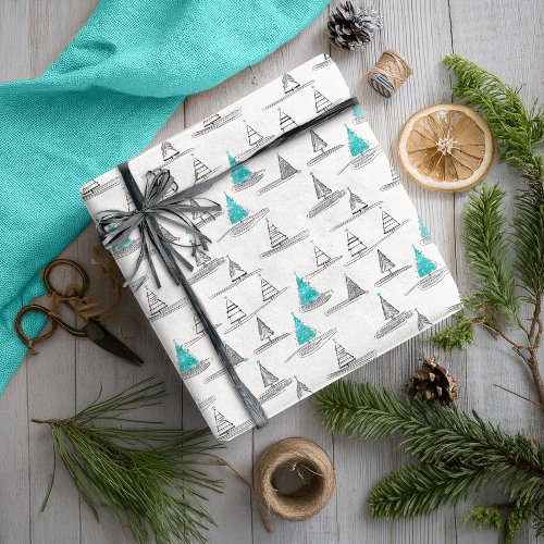 Teal Christmas Tree Pattern5 ID1009 Wrapping Paper