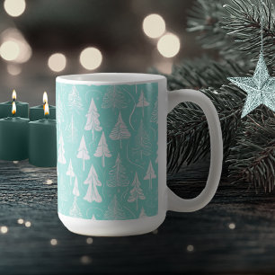 Teal Christmas Tree Pattern#6 ID1009 Coffee Mug