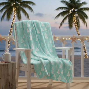 Teal Christmas Tree Pattern#6 ID1009 Fleece Blanket
