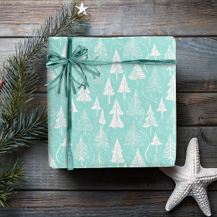 Teal Christmas Tree Pattern#6 ID1009 Wrapping Paper