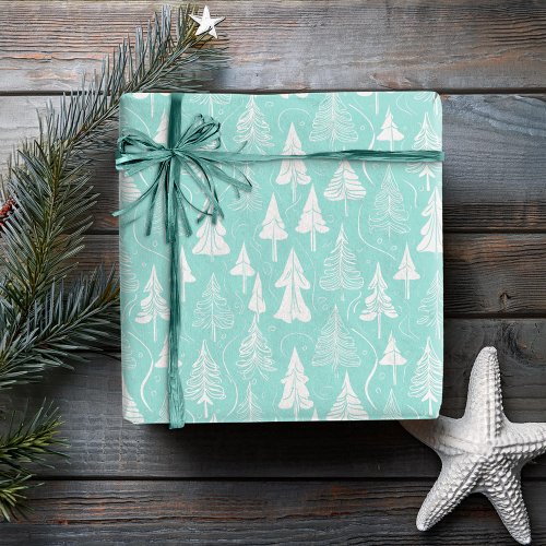 Teal Christmas Tree Pattern6 ID1009 Wrapping Paper