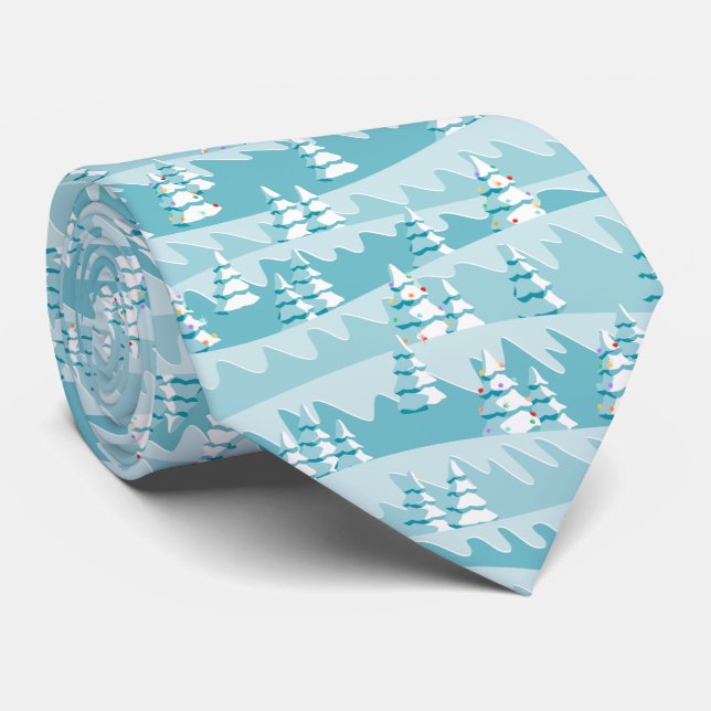 Teal Christmas Trees Neck Tie (Rolled)