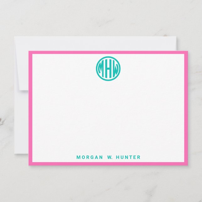 Teal Circle Monogram Font DIY BG Thank You Card (Front)