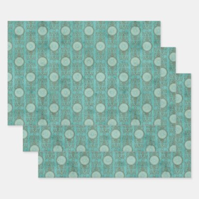 Teal Circles and Stripes Wrapping Paper Sheets