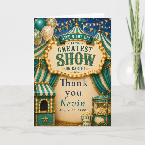 Teal Circus Party Thank You Card