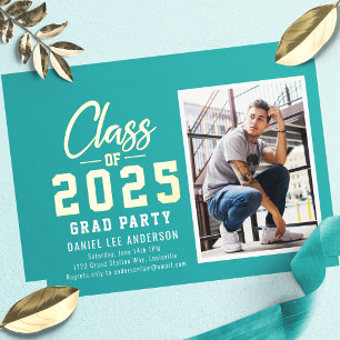 Teal Class of 2025 Photo Graduation Party Foil Invitation