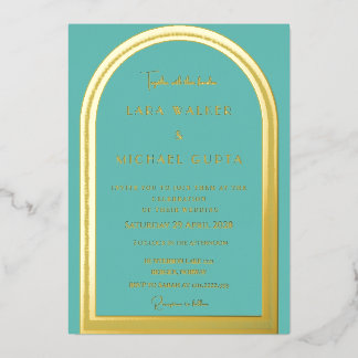 Teal Classic Arch Foil Wedding Invitation Foil Invitation