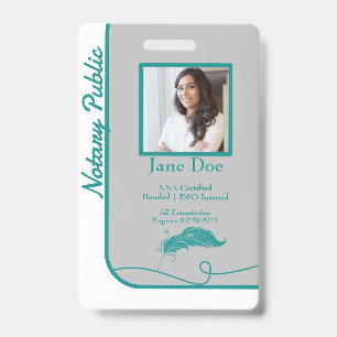 Teal Classic Style Notary Public ID Badge QR Code