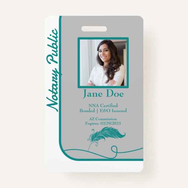 Teal Classic Style Notary Public ID Badge QR Code (Front)