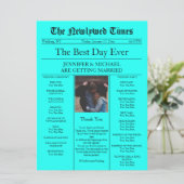 Teal Classic Traditional Newspaper Wedding Invitation (Standing Front)