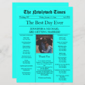 Teal Classic Traditional Newspaper Wedding Invitation (Front/Back)