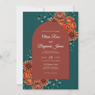 Teal Clay Dahlia Wedding Invitation