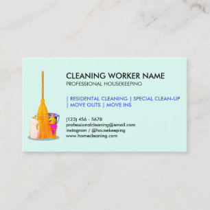 teal Cleaning Service Housekeeper Janitorial Business Card