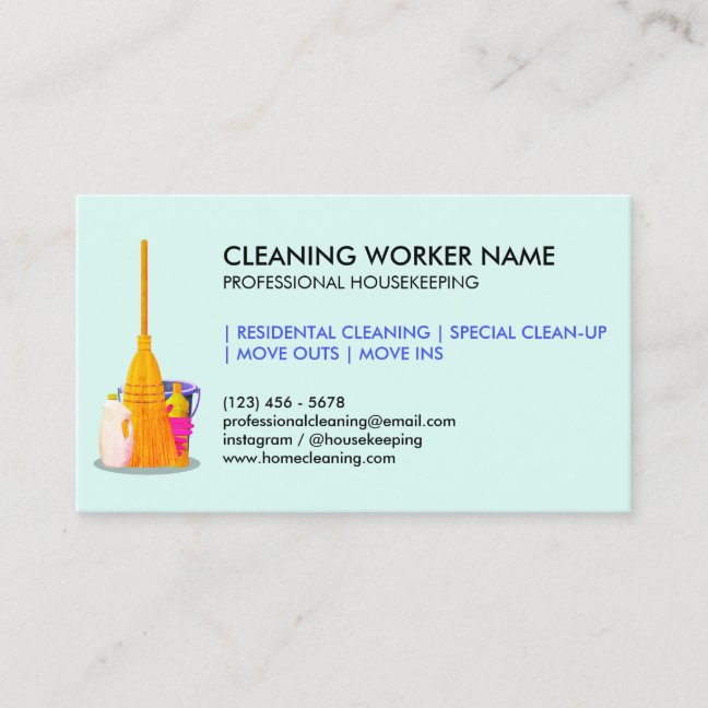 teal Cleaning Service Housekeeper Janitorial Business Card