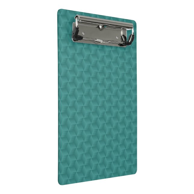 Teal clipboard with a geometric, cube-like pattern (Angled)