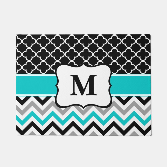 Teal Clover Chevron Monogram Doormat (Front)
