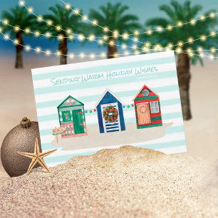 Teal Coastal Beach Warm Wishes Beach Huts Holiday Card