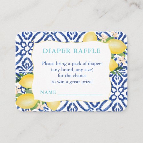 Teal Cobalt And Lemons Diaper Raffle Baby Shower Enclosure Card