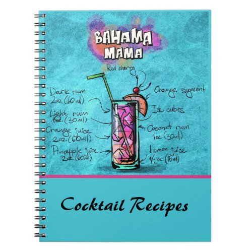 Teal Cocktail Drink Recipes Notebook
