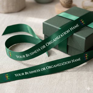 Teal Color Custom Business Or Organization Name Satin Ribbon