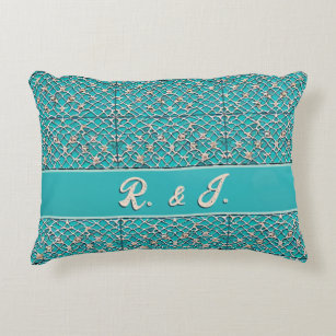 Teal color medieval castle inspired artsy custom accent pillow