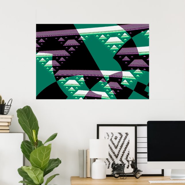 Teal Color Modern Abstract Fractal Art Poster (Home Office)