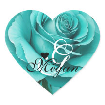 Teal Color Rose Background Monogram Name