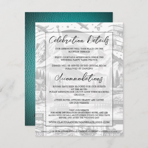 Teal Colorado Passport Wedding Enclosure Card