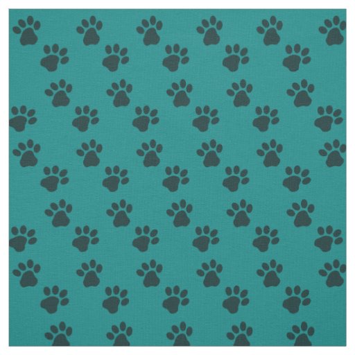 Teal Colored Fabric With Cat Dog Paw Prints