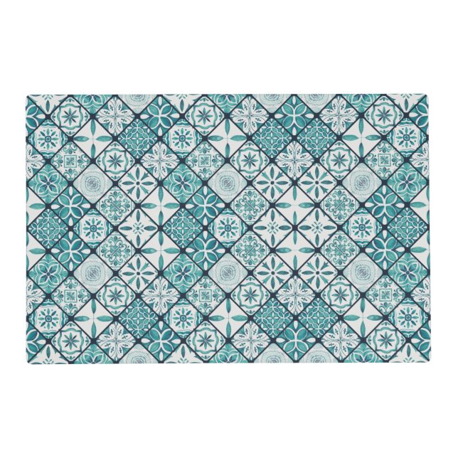 Teal Colour Ethnic pattern Placemat (Front)