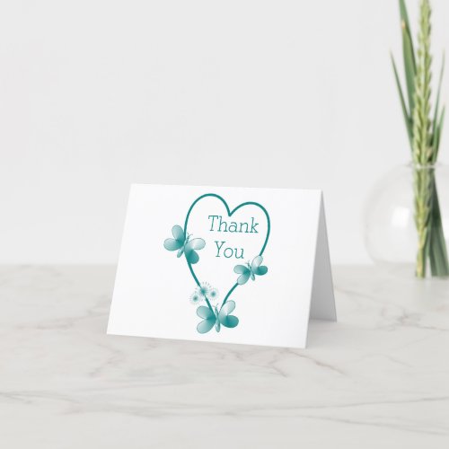 Teal Coloured Butterfly Heart Wedding Thank You