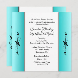 Teal Columns Reception Area Wedding Invitation