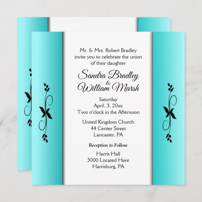 Teal Columns Reception Area Wedding Invitation (Front/Back)