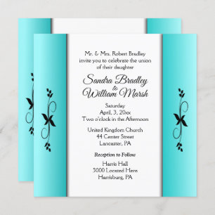 Teal Columns Reception Area Wedding Invitation