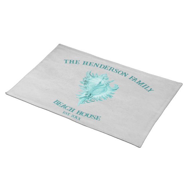 Teal Conch Shell Cloth Placemat (On Table)