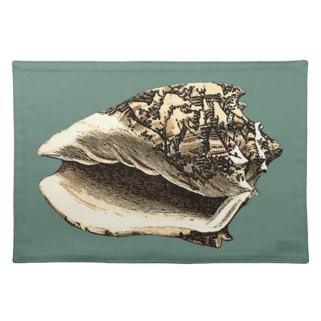 Teal Conch Shell Cloth Placemat (Front)