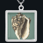 Teal Conch Shell Silver Plated Necklace<br><div class="desc">In this beautiful,  classic black and white conch shell,  you can see the shading of a natural seashell very sharp and clear.  You can image yourself at the beach hunting for shells or playing in the sand. Get this nautical styled teal conch shell art on your favorite products today!</div>