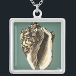 Teal Conch Shell Silver Plated Necklace<br><div class="desc">In this beautiful,  classic black and white conch shell,  you can see the shading of a natural seashell very sharp and clear.  You can image yourself at the beach hunting for shells or playing in the sand. Get this nautical styled teal conch shell art on your favorite products today!</div>