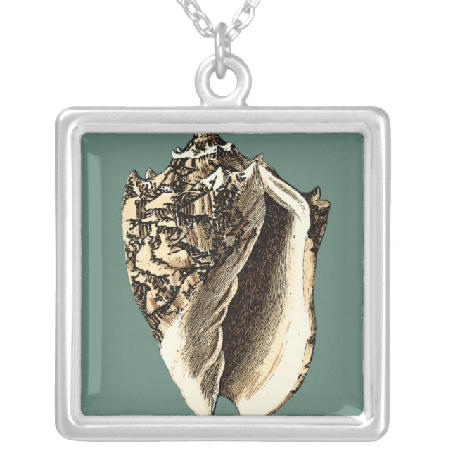 Teal Conch Shell Silver Plated Necklace (Front)