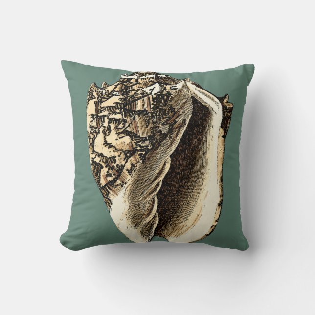 Teal Conch Shell Throw Pillow (Front)