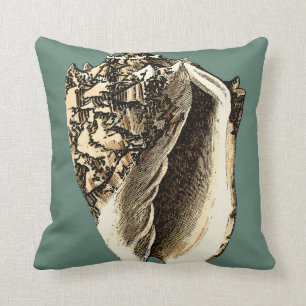 Teal Conch Shell Throw Pillow