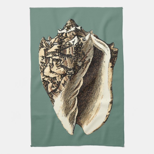 Teal Conch Shell Towel (Vertical)