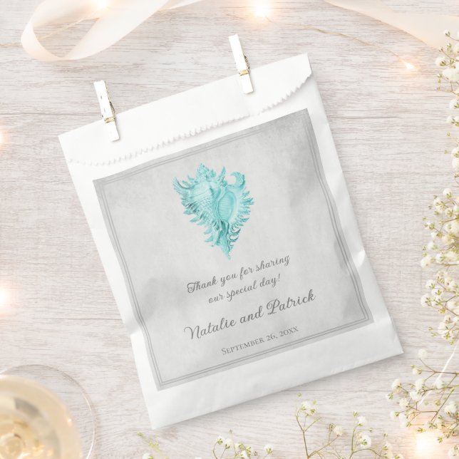 Teal Conch Shell Wedding Favor Bags (Clipped)