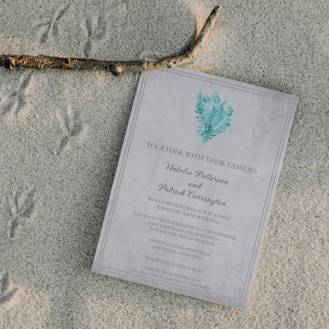 Teal Conch Shell Wedding Invitation (Teal Conch Shell Wedding Invitation)