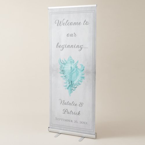 Teal Conch Shell Wedding Retractable Banner