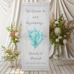 Teal Conch Shell Wedding Retractable Banner