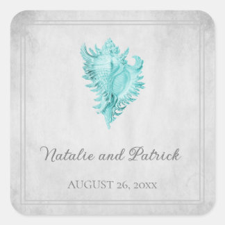 Teal Conch Shell Wedding Stickers
