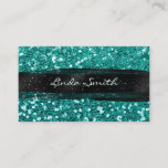 Teal Confetti Glitter Black Brush Strokes Business Card